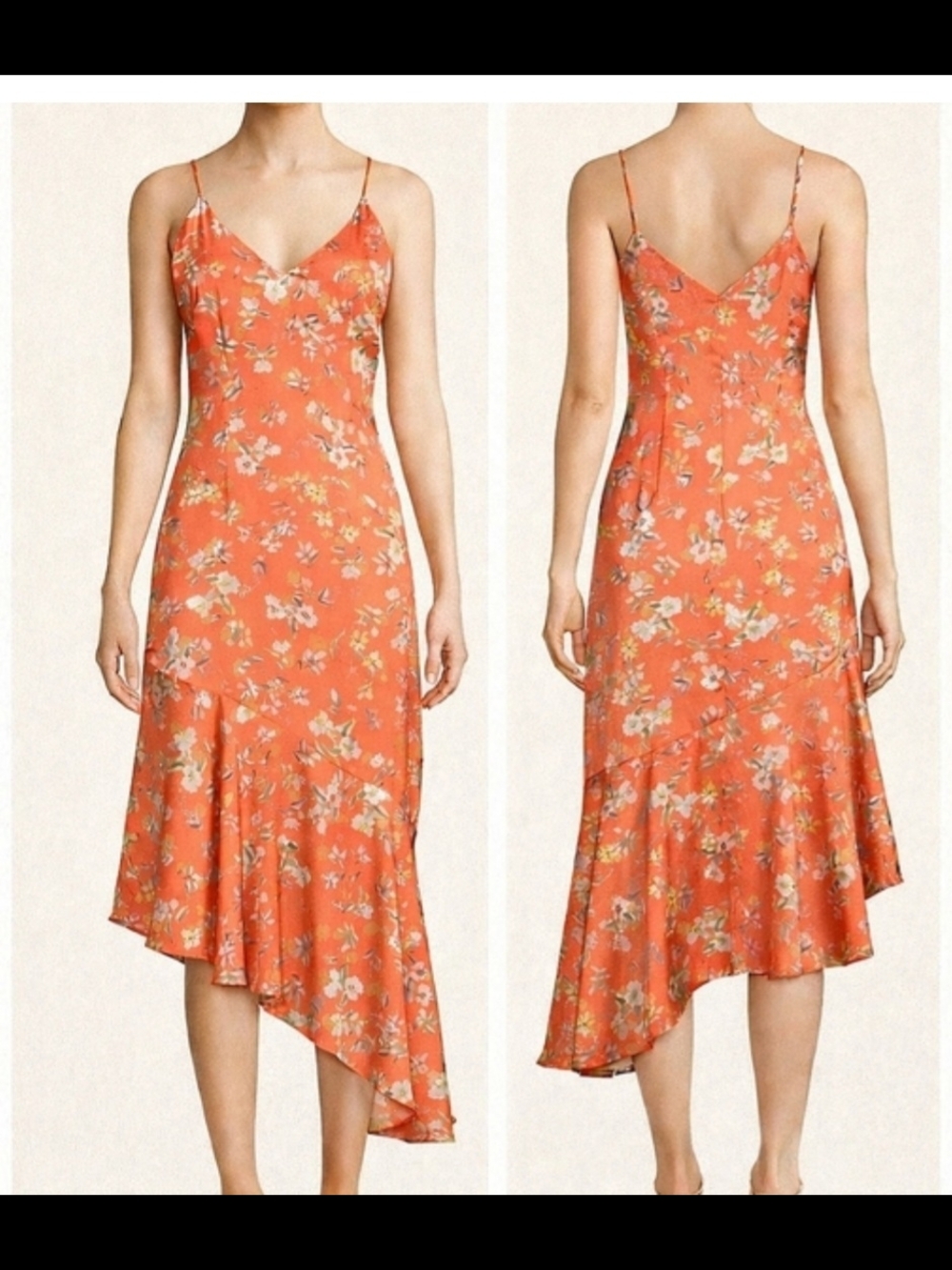 White House Black Market Coral Floral Asymmetrical Slip Dress